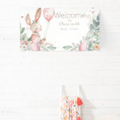 かわいいフローラの小さなバニーの赤ちゃんシャワー 横断幕 (インサイチュ)