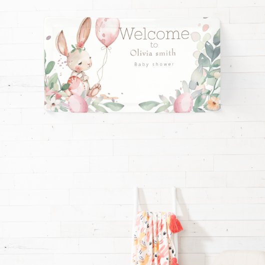 かわいいフローラの小さなバニーの赤ちゃんシャワー 横断幕 (インサイチュ)
