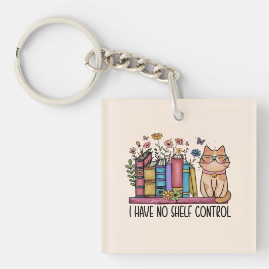 かわいいフローラの本と猫 キーホルダー (正面)