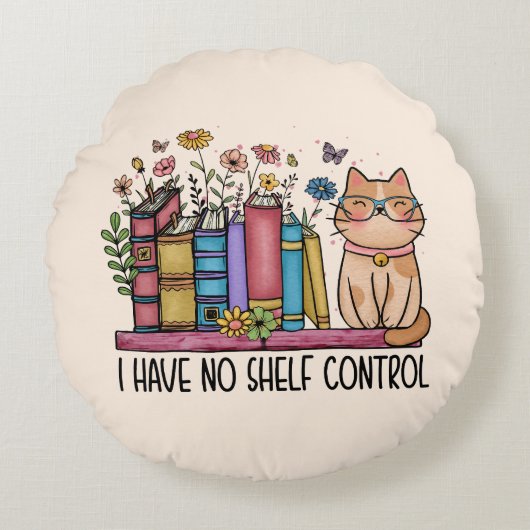かわいいフローラの本と猫 ラウンドクッション (正面)