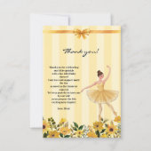 かわいいフローライエローバレリーナリボンベビーシャワー サンキューカード (正面)