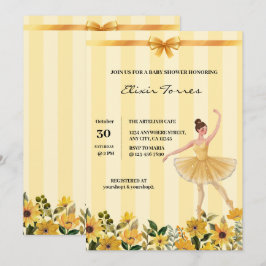 かわいいフローライエローバレリーナリボンベビーシャワー 招待状