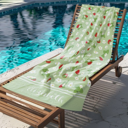 かわいいフローライチゴ名前をカスタムする夏 ビーチタオル