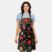 かわいいフローライニシャル料理ウィメンズ エプロン (着用した状態)