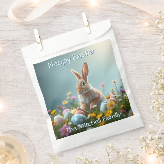 かわいいフローライースターバニーパーティー フェイバーバッグ (クリップ留めされた状態)