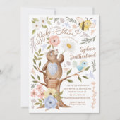 かわいいフローラウッドランド編みクマのベビーシャワー 招待状 (正面)