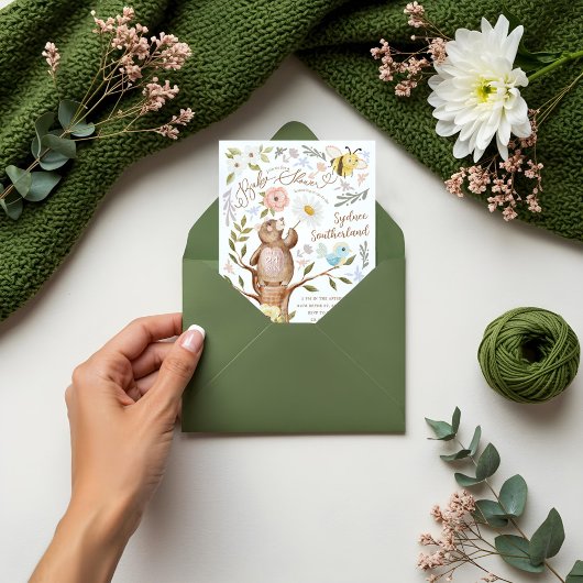 かわいいフローラウッドランド編みクマのベビーシャワー 招待状