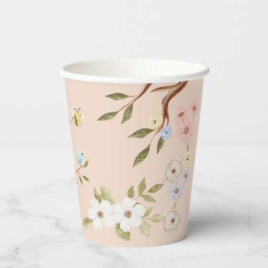 かわいいフローラウッドランド編みクマのベビーシャワー 紙コップ (裏面)