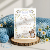 かわいいフローラウッドランド編みクマ男の赤ちゃんシャワー 招待状