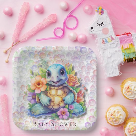 かわいいフローラウミガメと泡赤ちゃんシャワー ペーパープレート (パーティー)