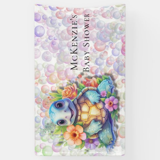 かわいいフローラウミガメと泡赤ちゃんシャワー 横断幕 (縦)