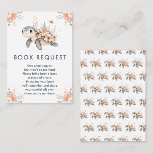 かわいいフローラウミガメ赤ちゃんシャワー予約リクエスト エンクロージャーカード (正面/裏面)
