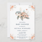 かわいいフローラウミガメ赤ちゃんシャワー 招待状 (正面)