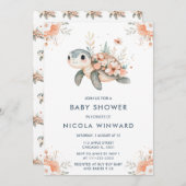かわいいフローラウミガメ赤ちゃんシャワー 招待状 (正面/裏面)