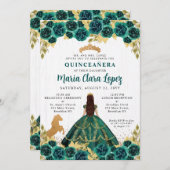 かわいいフローラエメラルドグリーンホースチャラキンセアニェラ 招待状 (正面/裏面)