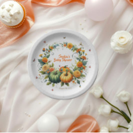 かわいいフローラオレンジグリーンカボチャ赤ちゃんシャワー ペーパープレート