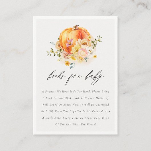 かわいいフローラオレンジ色のカボチャの本の赤ちゃんシャワー エンクロージャーカード (正面)