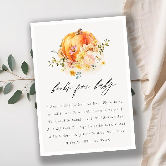 かわいいフローラオレンジ色のカボチャの本の赤ちゃんシャワー エンクロージャーカード