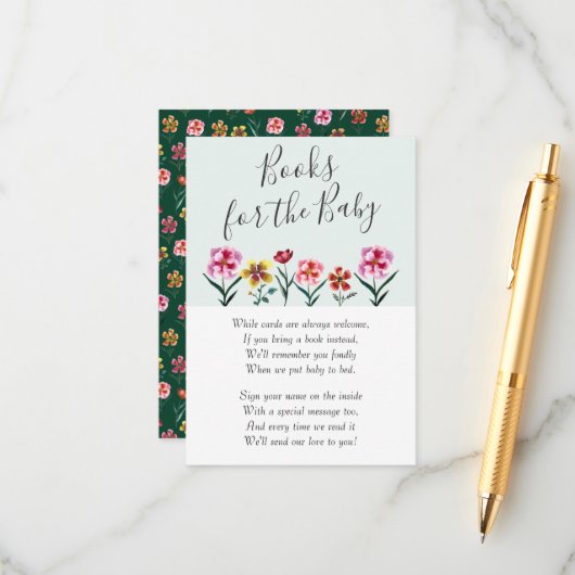 かわいいフローラカップル赤ちゃんシャワーベビー本 エンクロージャーカード (正面/裏面インサイチュ)