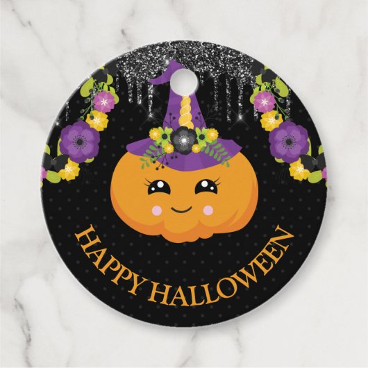 かわいいフローラカボチャとグリッターハロウィン フェイバータグ (正面)
