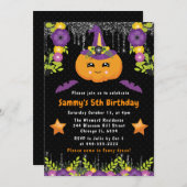 かわいいフローラカボチャハロウィーン誕生日パーティー 招待状 (正面/裏面)