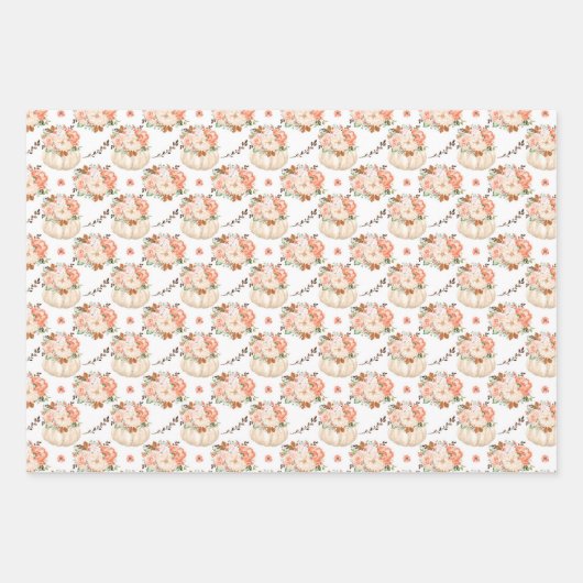 かわいいフローラカボチャ誕生日ベビーガールシャワーギフト ラッピングペーパーシート (正面)