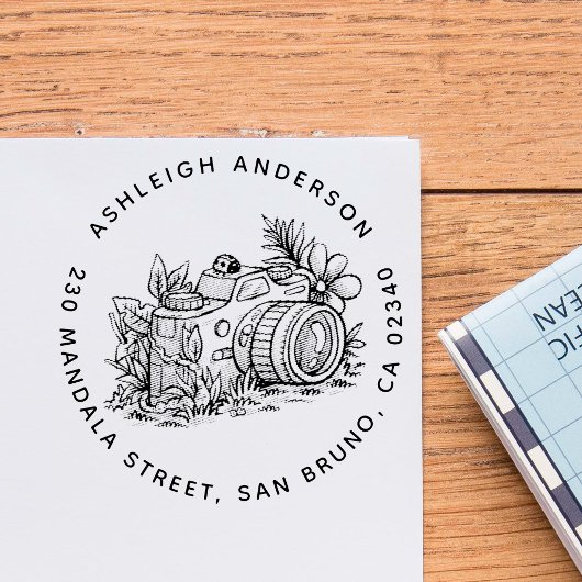 かわいいフローラカメラ名&ラウンド差出人住所 セルフインキングスタンプ