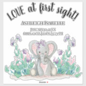 かわいいフローラガーデンベビーエレファントガール誕生統計 シール (シート)