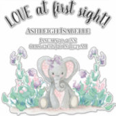 かわいいフローラガーデンベビーエレファントガール誕生統計 シール (正面)