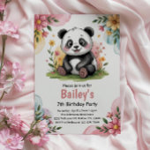 かわいいフローラキッズパンダ誕生日パーティー 招待状