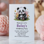 かわいいフローラキッズパンダ誕生日パーティー 招待状