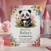 かわいいフローラキッズパンダ1歳の誕生日パーティー 招待状