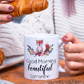かわいいフローラキツネグッドモーニングビューティフル コーヒーマグカップ