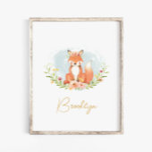 かわいいフローラキツネ動物子供部屋ネームウォールアーツ ポスター