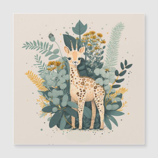 かわいいフローラキリン紙プレート マグネット招待状 (正面)