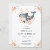 かわいいフローラクジラ誕生日パーティー 招待状 (正面)