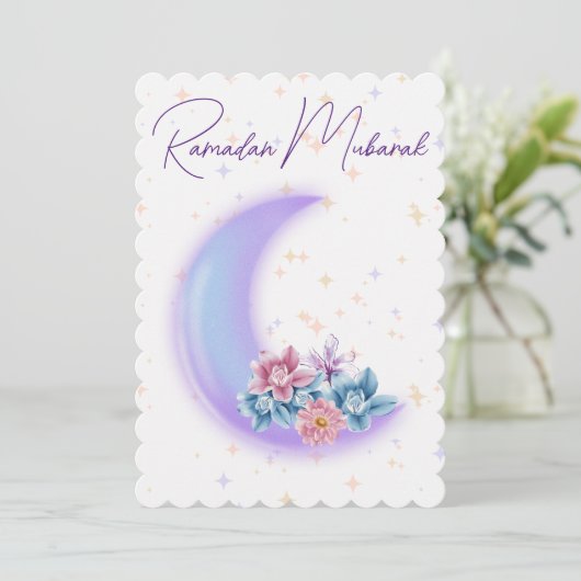 かわいいフローラクレセントイスラムのラマダンムバラク シーズンカード (スタンド正面)