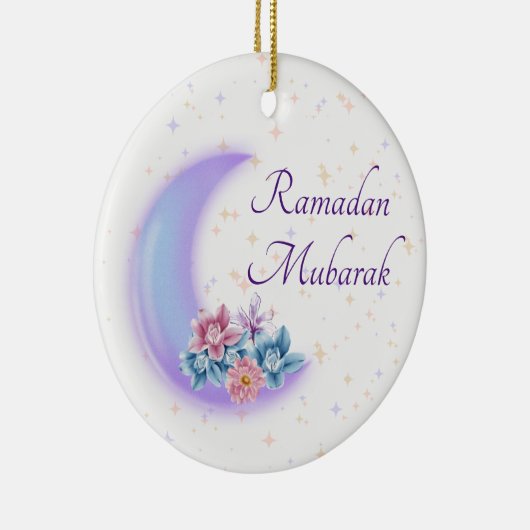 かわいいフローラクレセントイスラムのラマダンムバラク セラミックオーナメント (右)