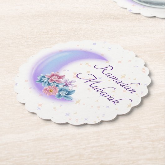 かわいいフローラクレセントイスラムのラマダンムバラク ペーパーコースター (アングル)