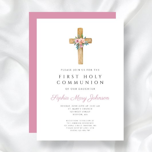 かわいいフローラクロスガールファースト聖餐式 招待状