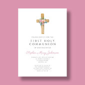 かわいいフローラクロスガールファースト聖餐式 招待状