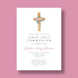 かわいいフローラクロスガールファースト聖餐式 招待状