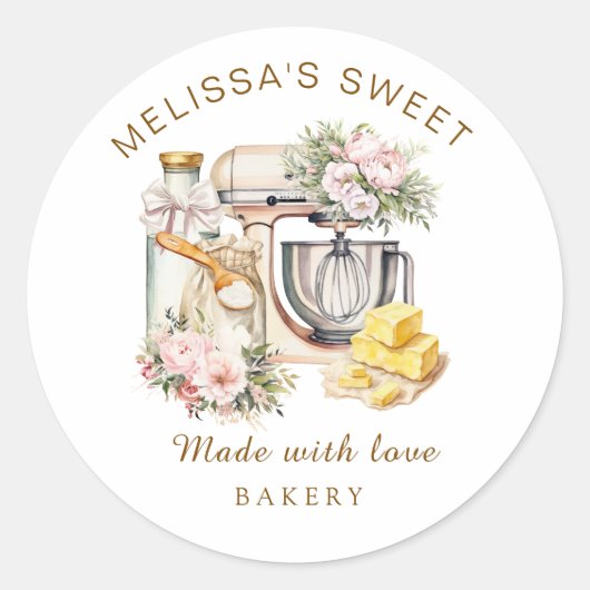 かわいいフローラケーキミキサー素材ベーカリー ラウンドシール (正面)