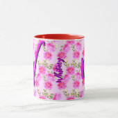 かわいいフローラコーヒーマグと美しいピンクの花 マグカップ (中央)