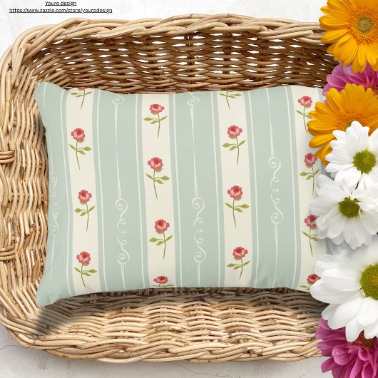 かわいいフローラシャビーシックなレトロパターンブルー アクセントクッション