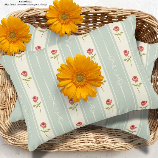 かわいいフローラシャビーシックなレトロパターンブルー アクセントクッション