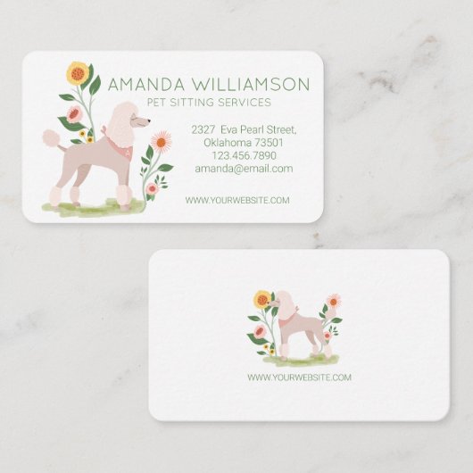 かわいいフローラショークリッププードルドッグケアサービス 名刺 (正面/裏面)