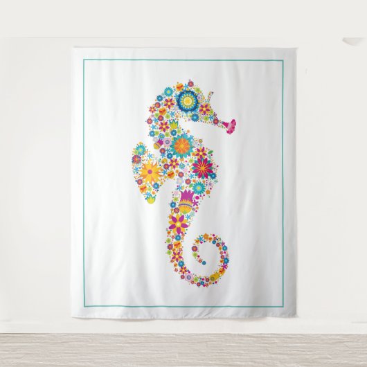 かわいいフローラシーホースイラストレーション タペストリー (正面)