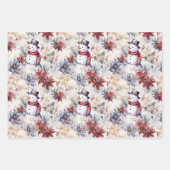 かわいいフローラシーン冬の雪だるまブルーウォーター色 ラッピングペーパーシート (正面2)