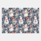 かわいいフローラシーン冬の雪だるまブルーウォーター色 ラッピングペーパーシート (正面)